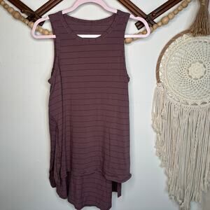 Lululemon Long For Length Short Serve Stripe Antique Bark Garnet Tank
